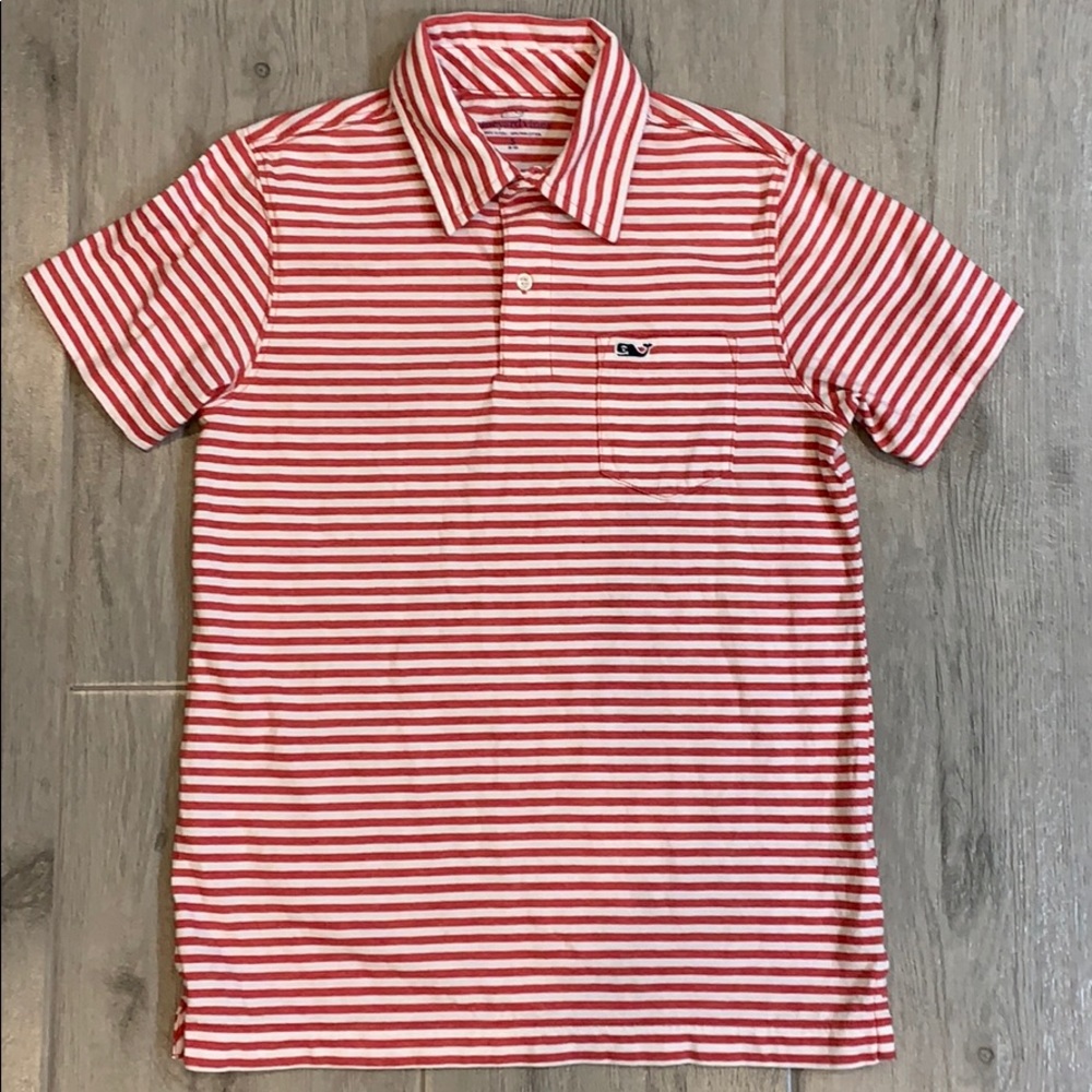 Vineyard Vines S 8-10 Boys Red Stripe Polo Shirt